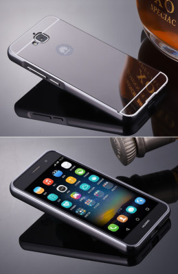 Добави още лукс Бъмпъри за телефони Луксозен алуминиев бъмпър с твърд гръб огледален черен гръб за Huawei Y6 Pro TIT-L01 